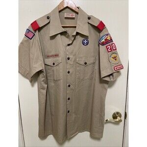 Boy Scouts of America Uniform Shirt Mens XL Beige Short Sleeve BSA USA Vintage